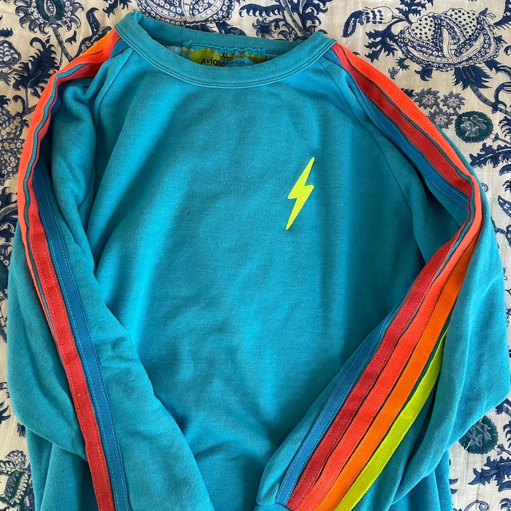 aviator nation neon blue crewneck